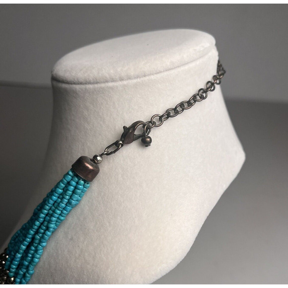 Vintage Beaded Statement Necklace 33" Turquoise Southwest 12 Strand Seed Beads - Picture 5 of 12